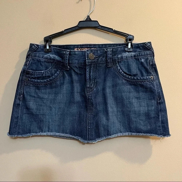 Express Vtg y2k Micro Mini Skirt Denim Jean Low Rise Preppy Sz 6 - Picture 1 of 9